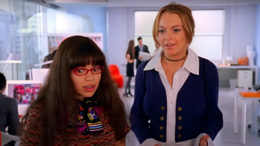 America Ferrera and Lindsay Lohan in Ugly Betty