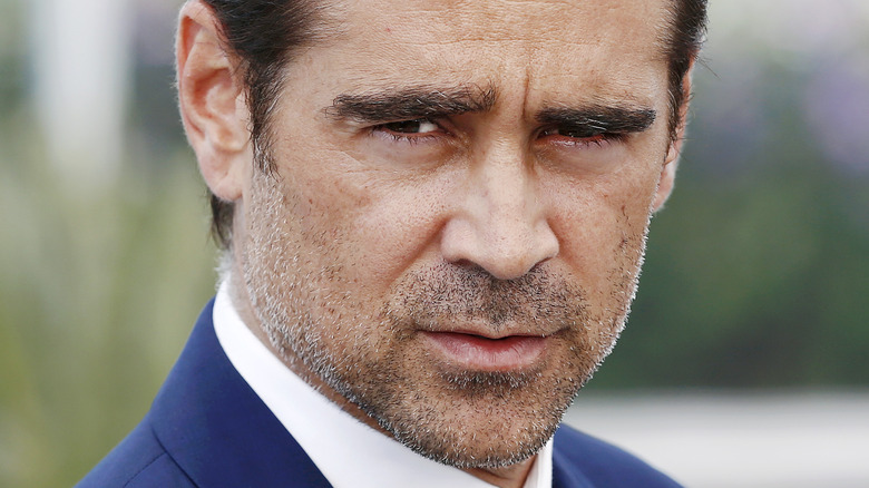 Colin Farrell stubble beard frowning
