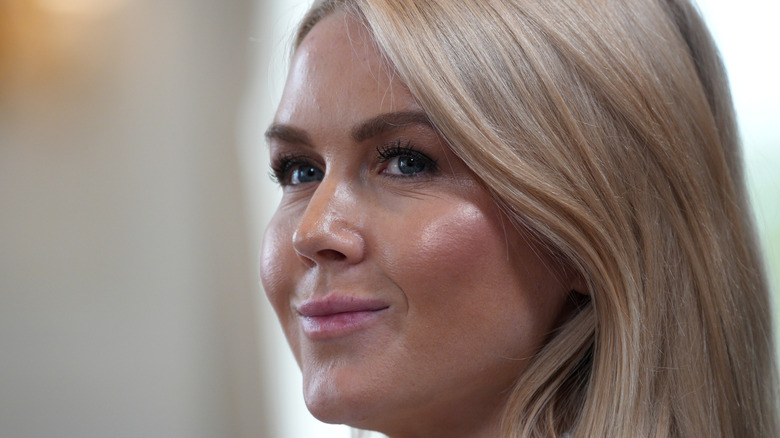 Karoline Leavitt pursing her lips in Scotland