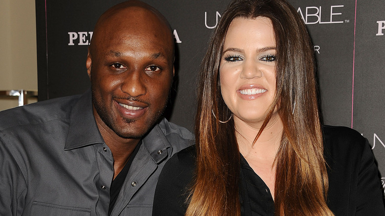 Khloé Kardashian and Lamar Odom smiling