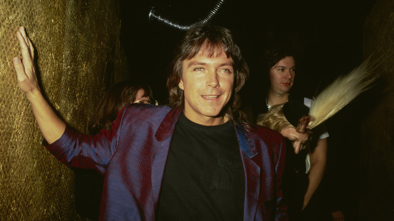 Up-close shot of David Cassidy placing his hand on a wall.