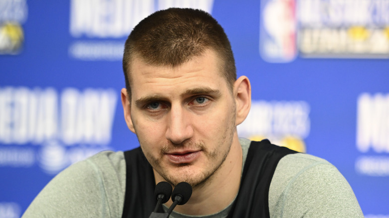 Nikola Jokic spekas at a press conference