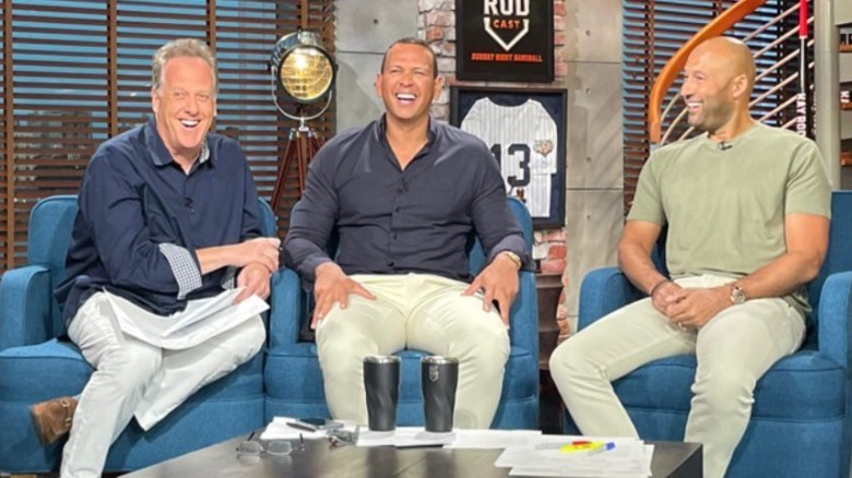 Michael Kay, Alex Rodriguez and Derek Jeter smiling