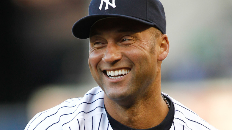 Derek Jeter smiles before a game against the Tampa Bay Rays