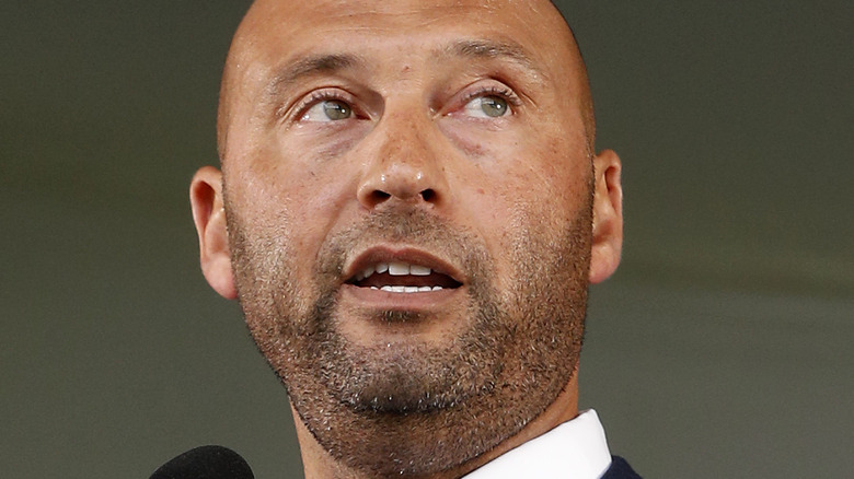 Derek Jeter gives his speech during the Baseball Hall of Fame induction ceremony