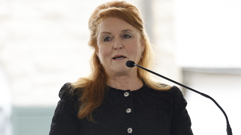 Sarah Ferguson speaking at podium