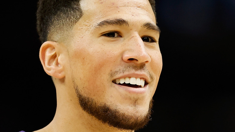 Devin Booker #1 of the Phoenix Suns during game against the Philadelphia 76ers 