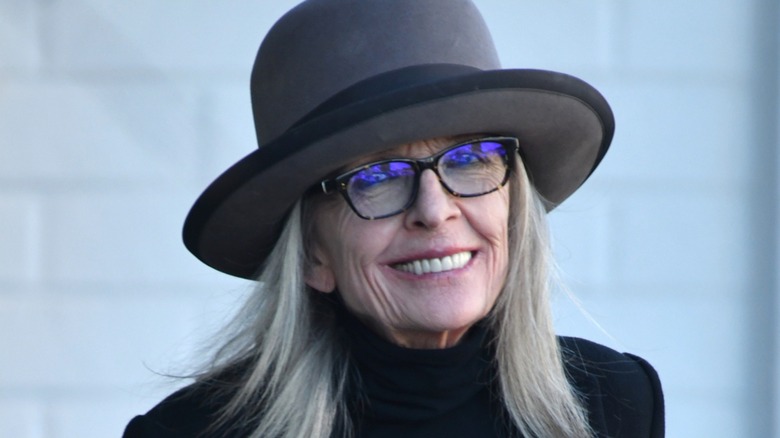 Diane Keaton gray bowler hat
