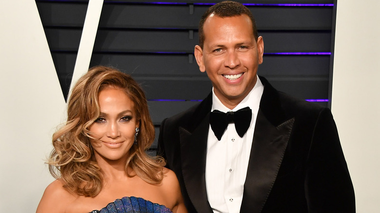 Jennifer Lopez and Alex Rodriguez smiling