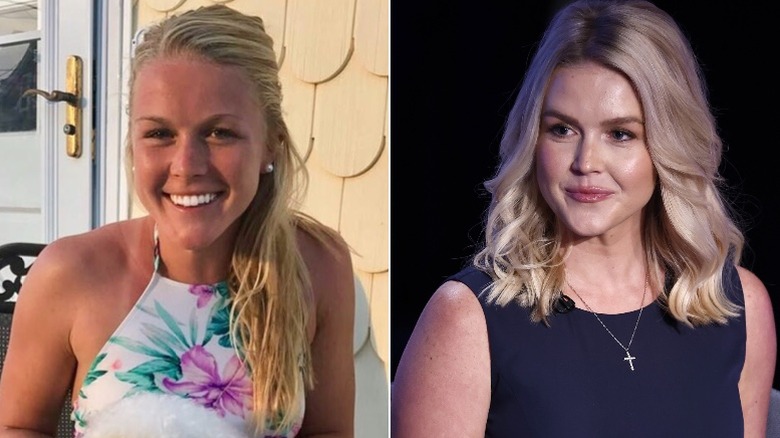 Then-and-now split image of Karoline Leavitt
