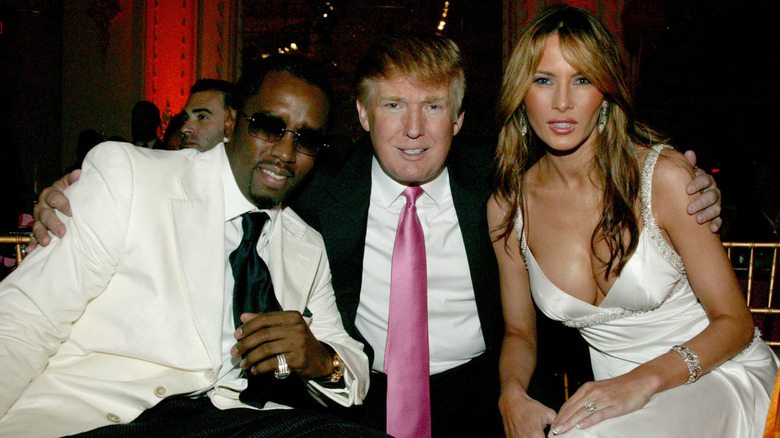 Donald Trump with his arm around Sean Diddy Combs and Melania Trump