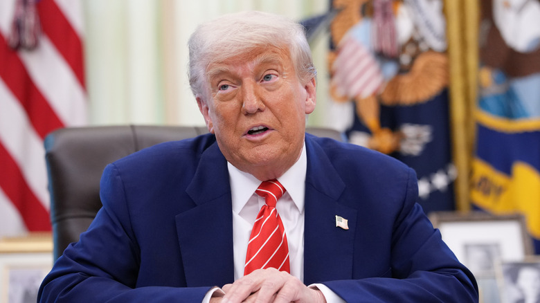 Donald Trump speaking to reporters in the Oval Office