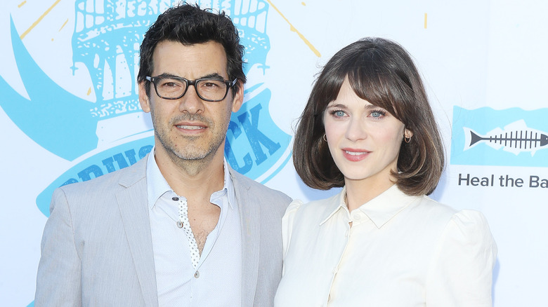 Zooey Deschanel and Jacob Pechenik smiling