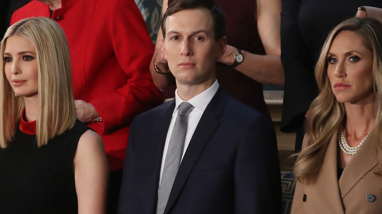 Ivanka Trump, Jared Kushner, and Lara Trump at a political event