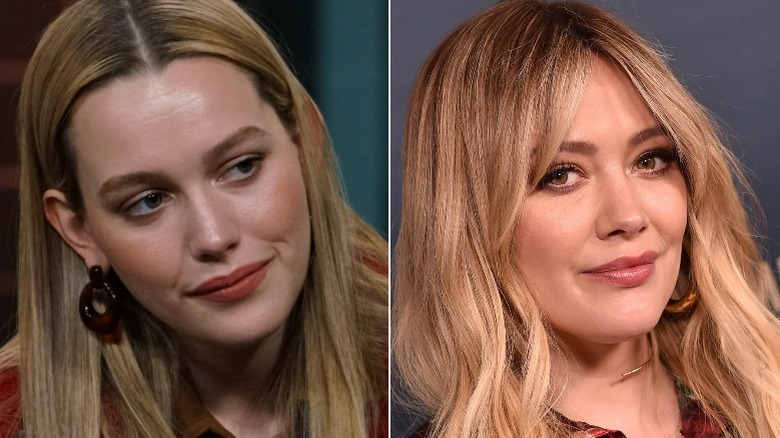 Victoria Pedretti, Hilary Duff with closed lips