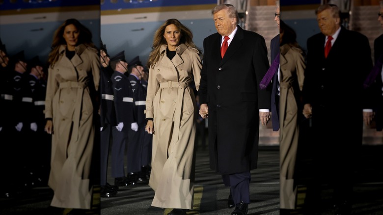 U.S. President Donald Trump and First Lady Melania Trump exiting Air Force One after arriving at London Stansted Airport for a state visit