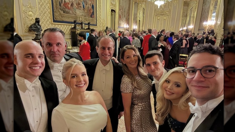 Karoline Leavitt and others posing for a photo at the State visit by the President of the United States of America at Windsor Castle