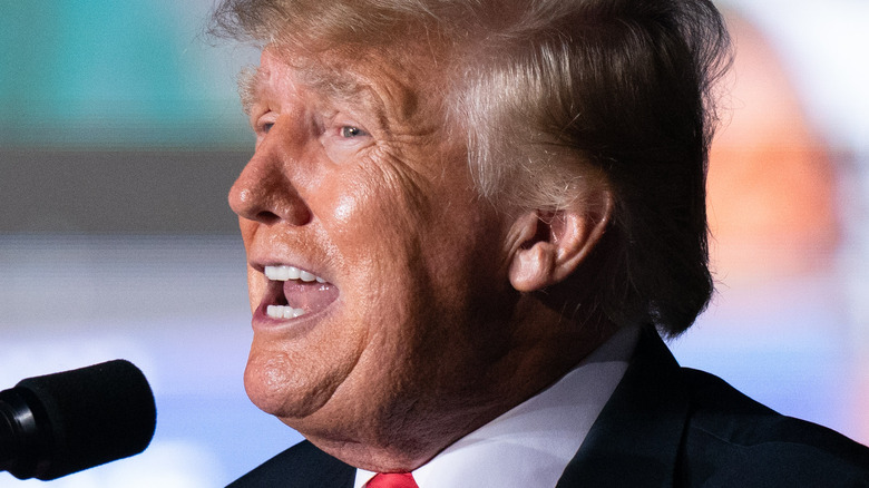 Donald Trump at a 2021 rally in Des Moines, Iowa