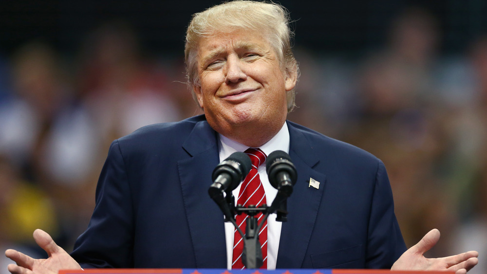 Donald Trump making a face and shrugging