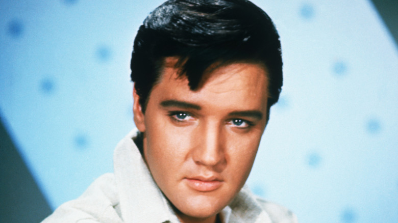 A close up shot of Elvis Presley
