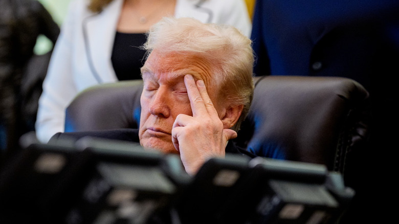 Donald Trump resting his eyes at the White House