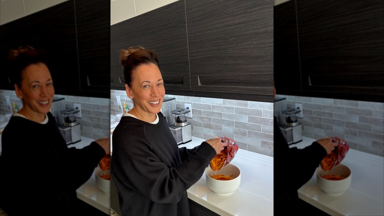 Kamala Harris serving nacho cheese flavored Doritos