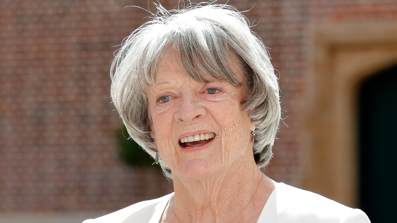 Maggie Smith short gray hair smiling