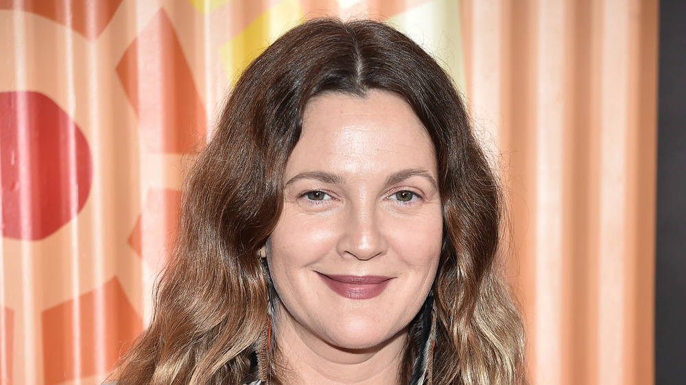 Drew Barrymore in burgundy lipstick