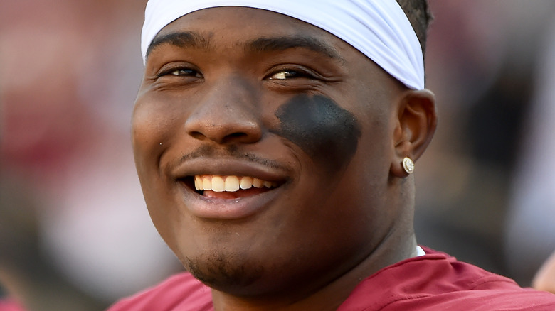 Dwayne Haskins #7 of the Washington Redskins smiling