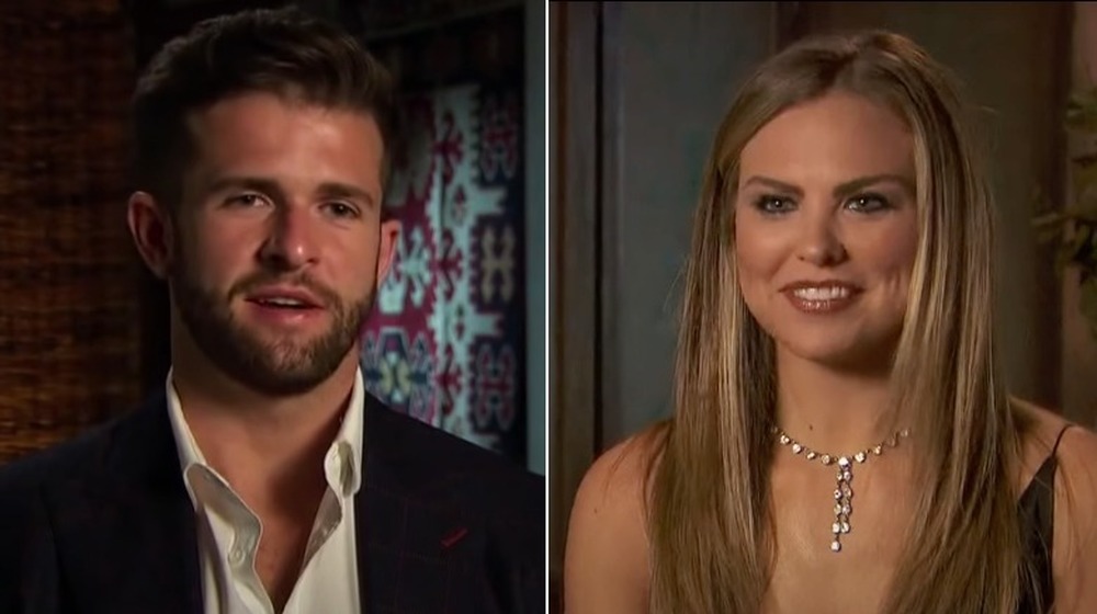 Jed Wyatt and Hannah Brown being interviewed in split image