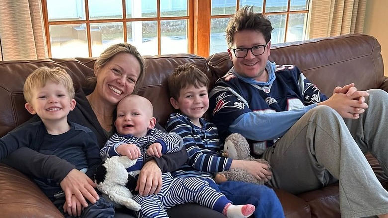 Dylan Dreyer and Brian Fichera pose with their kids in 2023