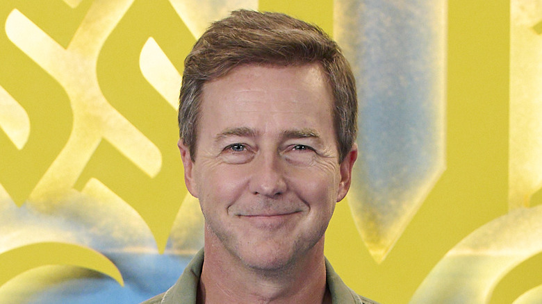 Edward Norton on Glass Onion red carpet