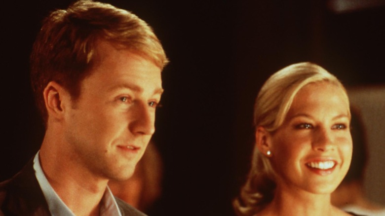 Edward Norton standing next to Jenna Elfman 