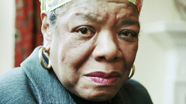 Maya Angelou posing for a portrait in London in 1999