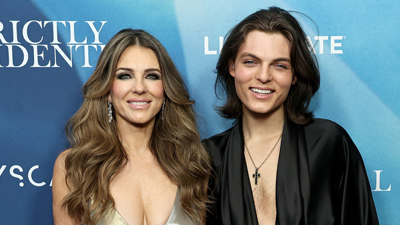 Elizabeth and Damian Hurley pose in 2024