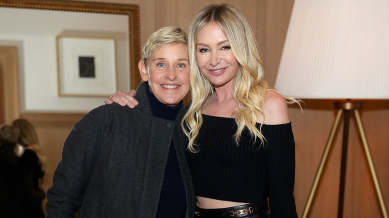 Ellen DeGeneres and Portia de Rossi posing