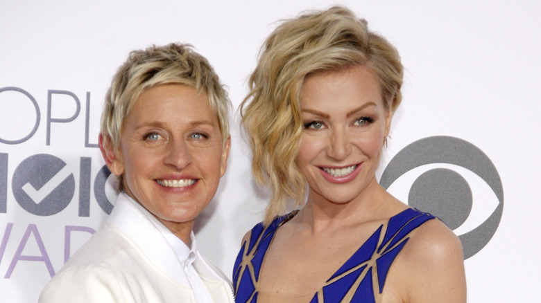Ellen DeGeneres and Portia de Rossi smiling