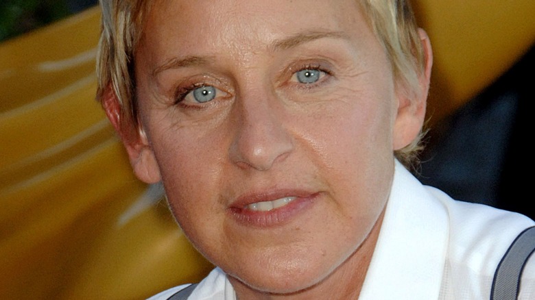 Elle DeGeneres with a serious expression