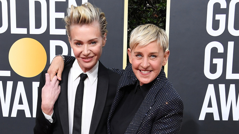 Portia de Rossi and Ellen DeGeneres attending the 77th Annual Golden Globe Awards at The Beverly Hilton Hotel