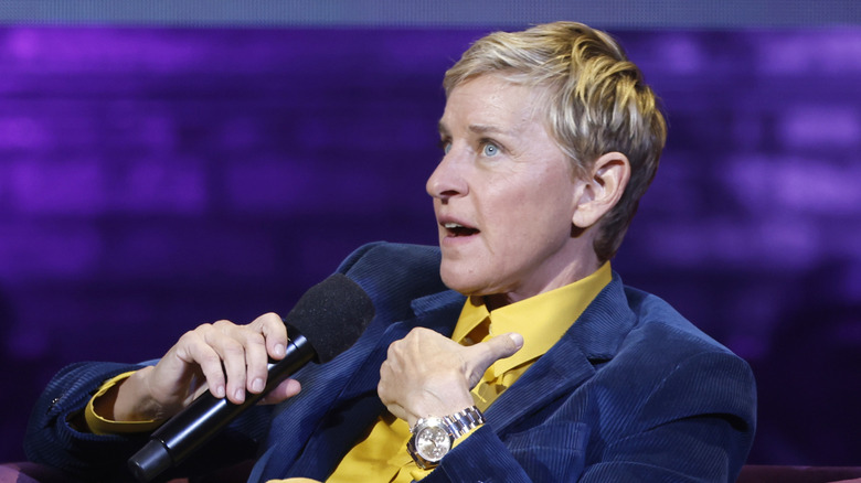 Ellen DeGeneres speaks onstage during the Michelle Obama: The Light We Carry Tour at Warner