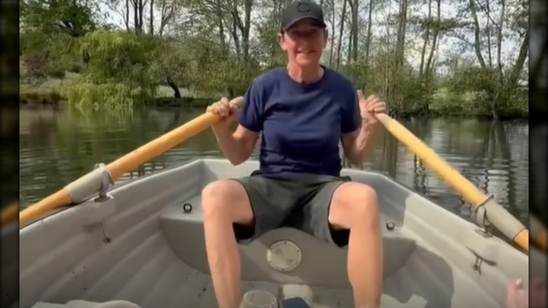 Ellen DeGeneres rowing a boat