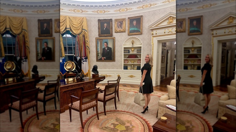 Karoline Leavitt posing in the Oval Office