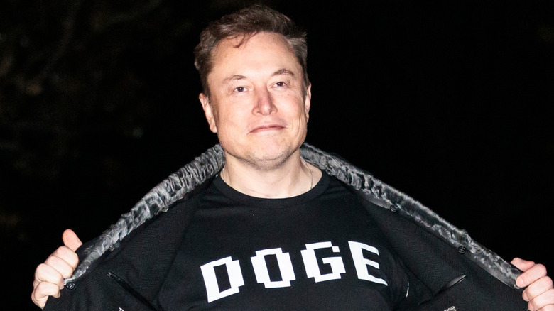 Elon Musk wearing a DOGE T-shirt