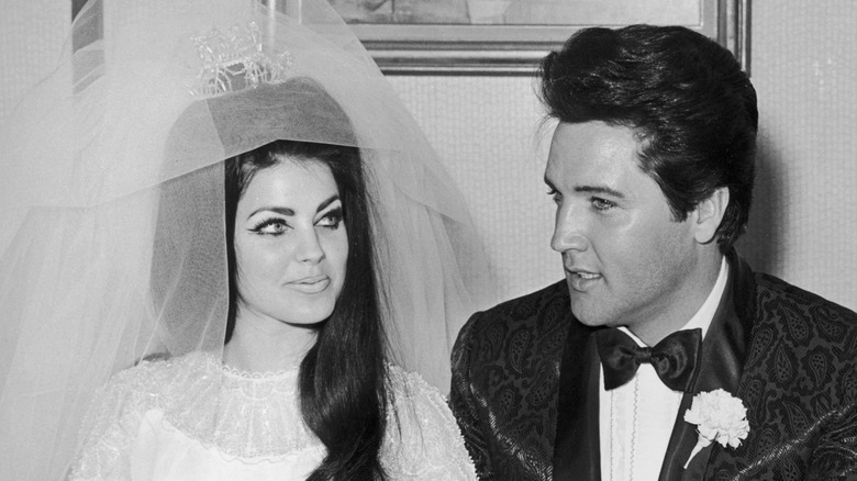 Priscilla and Elvis Presley on their wedding day in 1967