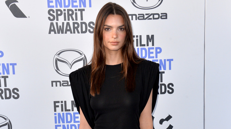 Emily Ratajkowski wearing black dress