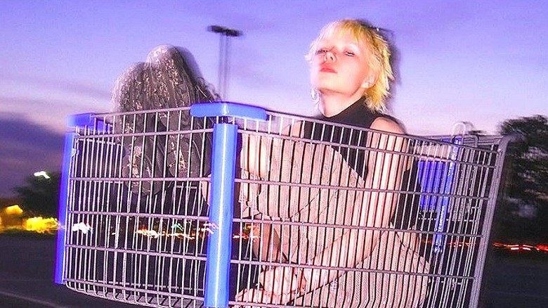 Stevie Scott sitting in shopping cart