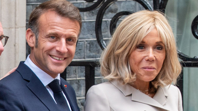 Emmanuel Macron Brigitte Macron smiling