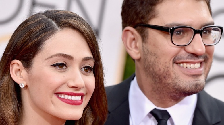 Emmy Rossum and Sam Esmail attend Golden Globes