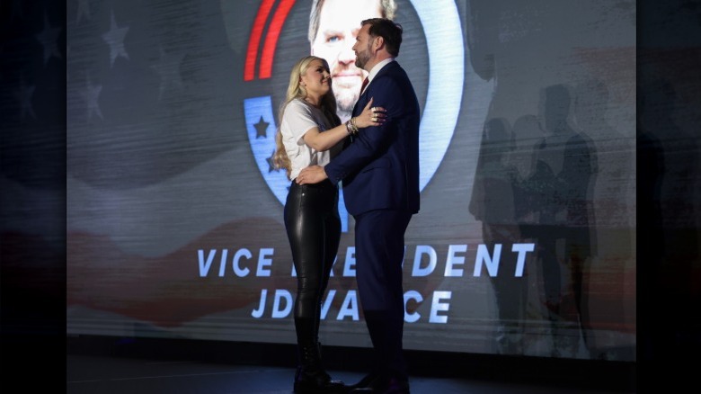 Erika Kirk and Vice President JD Vance at a Turning Point event in October 2025