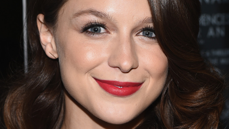 Melissa Benoist wearing red lipstick